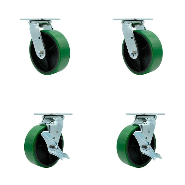 Service Caster Tool Box Caster Wheel Set 6'' Green Poly on Cast Iron Swivel Casters, 4PK TOOL-SCC-30CS620-PUB-GB-2-TLB-2 - main